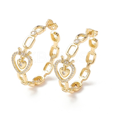 Heart with Crown Cubic Zirconia Stud Earrings EJEW-SZ0001-81-1