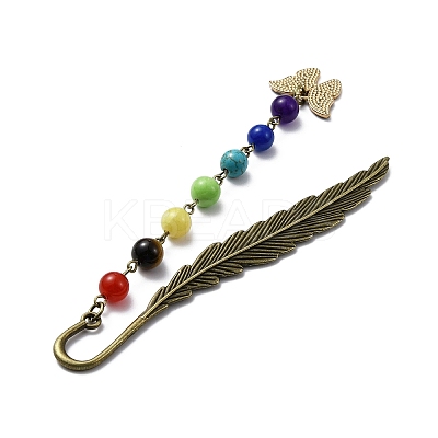 Butterfly Alloy Enamel Pendant Bookmark with Chakra Gemstone Bead AJEW-JK00253-01-1