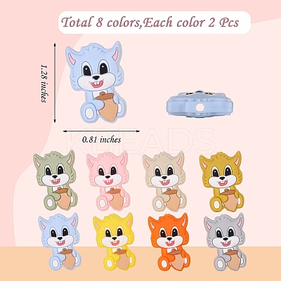 16Pcs 8 Colors Cartoon Squirrel Silicone Beads JX713A-1