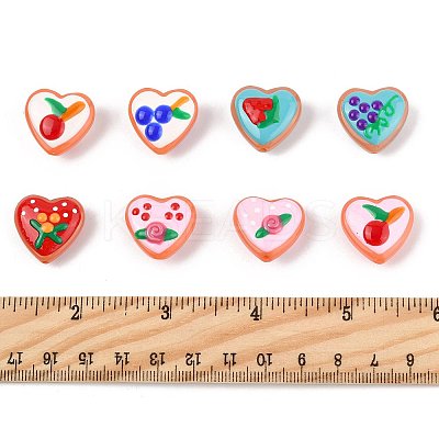 8Pcs 8 Colors Painted Glass Beads Enamel Beads Heart with Fruit LAMP-FS0001-51-1