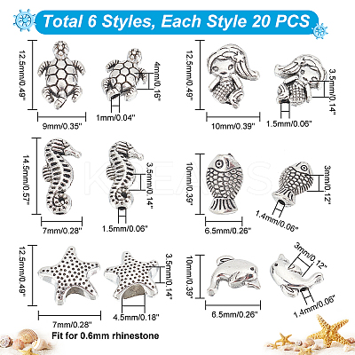 120Pcs 6 Style Tibetan Style Alloy Beads TIBEB-PH0004-92-1