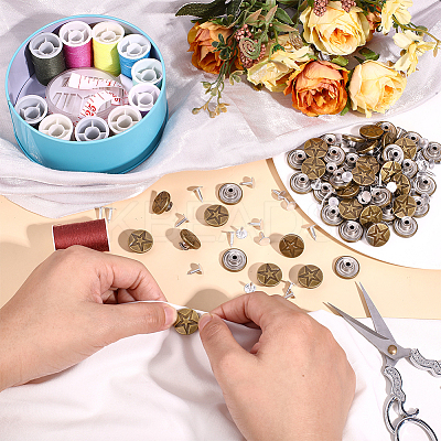 100 Sets Flat Round with Star Stainless Steel Buttons for Suspender Trousers FIND-HY0005-19-1