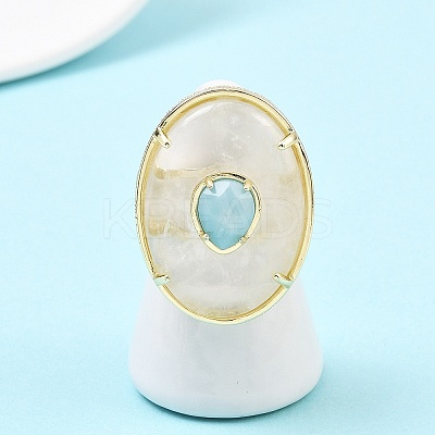 Natural Quartz Crystal & Flower Amazonite Oval Cuff Rings G-P599-01G-01-1