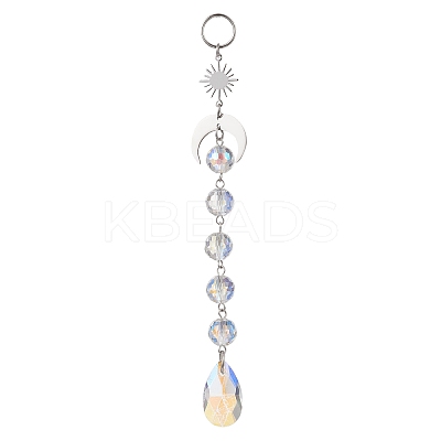 3Pcs Glass Teardrop Round Leaf Hanging Suncatchers Sets HJEW-JM04603-02-1