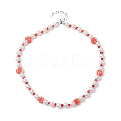Fruit Polymer Clay & Glass Seed & Acrylic Pearl Beaded Necklace NJEW-JN04582-01-1