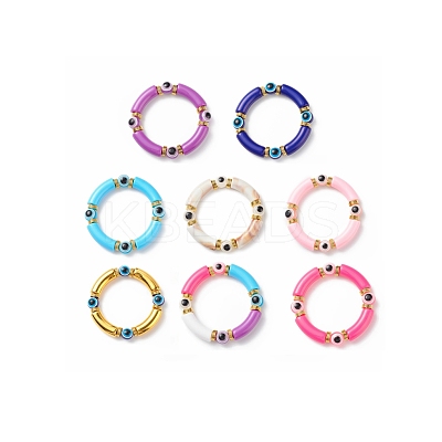 8Pcs 8 Color Acrylic Curved Tube & Plastic Evil Eye Beaded Stretch Bracelets Set BJEW-JB08963-1