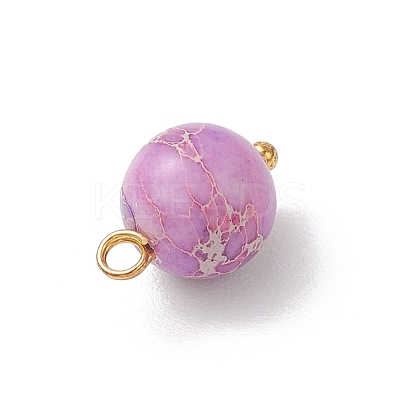 Dyed Natural Imperial Jasper Round Charms with Brass Loops PALLOY-JF04139-1