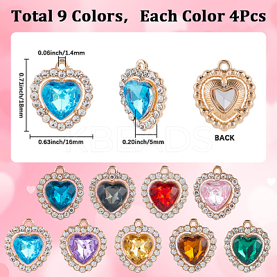 36Pcs 9 Colors Alloy Rhinestone Charms ALRI-SC0001-57-1