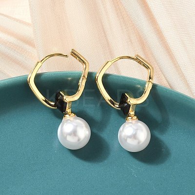 Round Brass Glass Leverback Earrings EJEW-Z152-04G-1