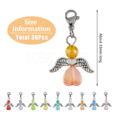 36Pcs 9 Colors Transparent Acrylic Angel Charm Decorations HJEW-AB00668-1