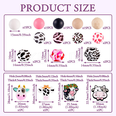 80Pcs Round & Cow Stripe Food Grade Eco-Friendly Silicone Focal Beads SIL-TA0002-68-1