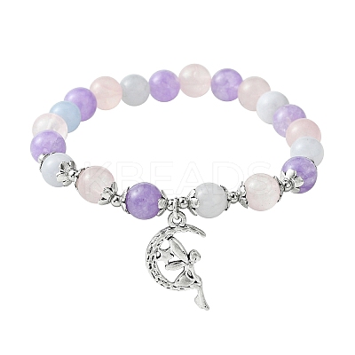 8mm Round Natural Aquamarine & Rose Quartz & Amethyst Beaded Stretch Bracelets BJEW-TA00502-1