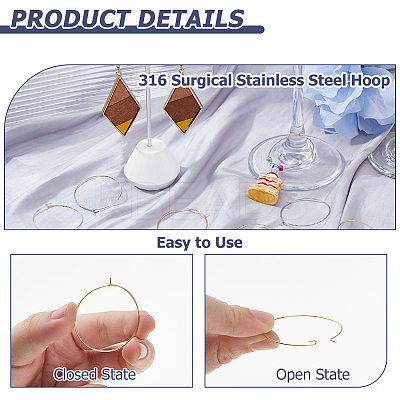 120Pcs 2 Colors 316 Surgical Stainless Steel Hoop Earring Findings STAS-HS0001-25-1