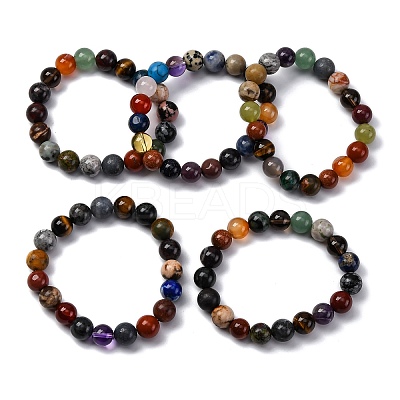 Natural & Synthetic Mixed Gemstone Beaded Stretch Bracelets for Women Men BJEW-F490-01B-1