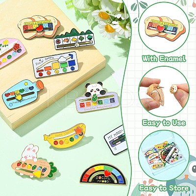 10Pcs 10 Styles Mood Social Battery Sliding Enamel Pins JEWB-CJ0001-52-1