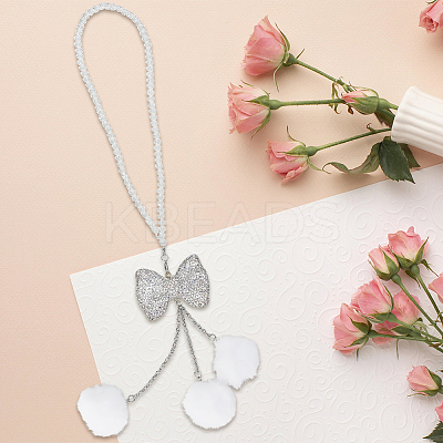 Polyester Ball & Rhinestone Bowkont Pendant Decorations HJEW-WH20009-02A-1