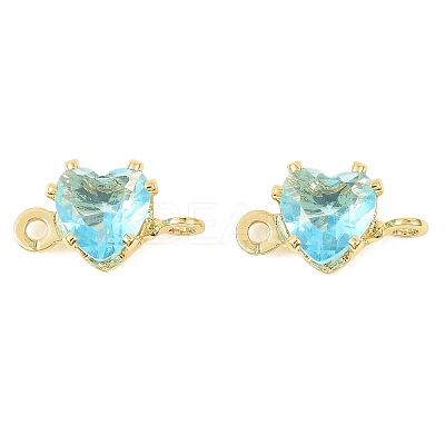 Brass Pave Cubic Zirconia Heart Connector Charms KK-P347-02G-02-1