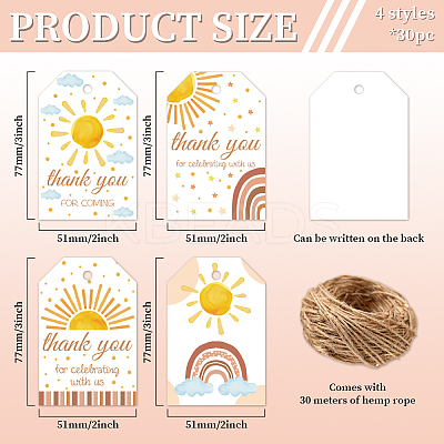 120Pcs 4 Styles Sunflower Paper Thank You Gift Tags CDIS-WH0038-04-1