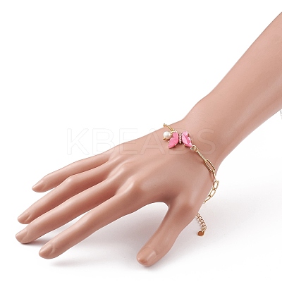 Brass Micro Pave Cubic Zirconia Butterfly Link Bracelets BJEW-JB05834-1
