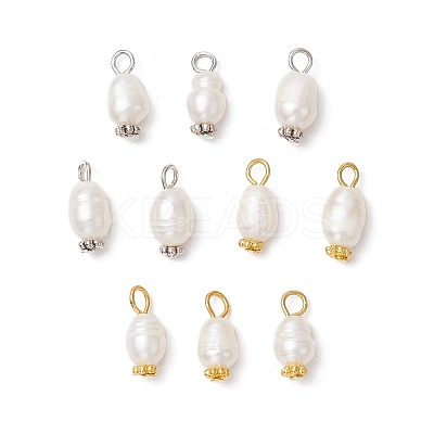 10Pcs 2 Colors Natural Cultured Freshwater Pearl Rice Pendants PALLOY-JF03922-1