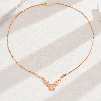 Elegant Vintage Brass Pave Cubic Zirconia Women's Rectangle Pendant Necklaces DI2317-6-1