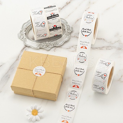 6 Rolls 3 Style Word Handmade with Love Self-Adhesive Kraft Paper Stickers DIY-LS0003-33-1