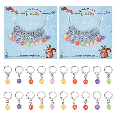 Acrylic Flat Round with Number Pendant Locking Stitch Markers HJEW-PH01870-1