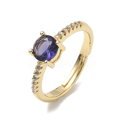 Brass & Round Cubic Zirconia Finger Rings CU-CBA7E55-19G-02-1