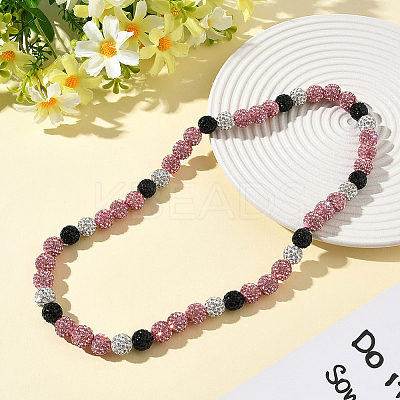 1Pc Polymer Clay Rhinestone Round Beaded Stretch Necklaces NJEW-SP0001-14J-1