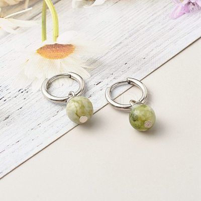 Natural Qinghai Jade Beads Earrings for Girl Women Gift EJEW-JE04607-02-1