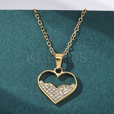 201 Stainless Steel Crystal Rhinestone Pendant Necklaces for Women NJEW-F335-01G-01-1