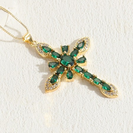 Cross Brass Micro Pave Cubic Zirconia Pendant Necklaces FS-WG6E3F1-02-1