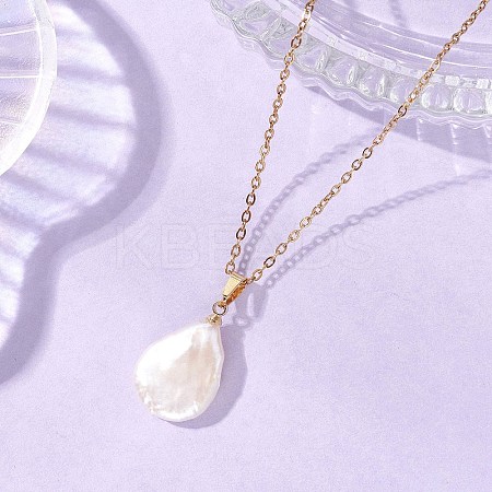 Baroque Natural Keshi Pearl Teardrop Pendant 304 Stainless Steel Cable Chain Necklaces for Women NJEW-JN05961-1