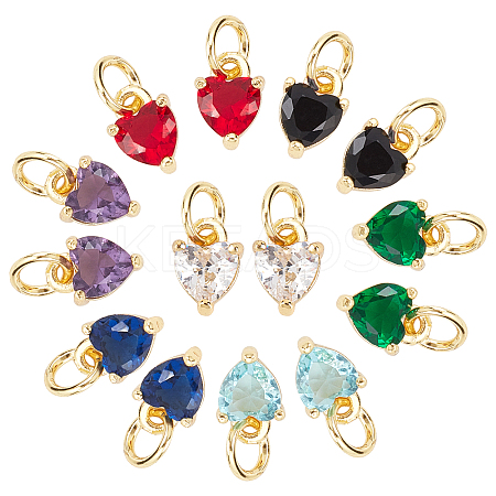 14Pcs 7 Colors Brass Micro Pave Cubic Zirconia Charms KK-PH0002-45-1