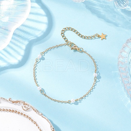 ABS Plastic Imitation Pearl Beads Link Bracelets NJEW-JB12195-02-1