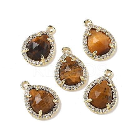 Natural Tiger Eye Faceted Teardrop Pendants G-U028-02G-02-1