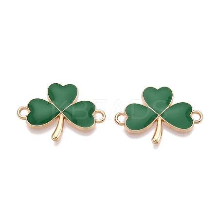 Rack Plating Alloy Green Enamel Shamrock Connector Charms ENAM-N056-354G-1