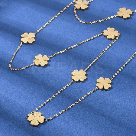 304 Stainless Steel Clover Link Chain Long Necklaces NJEW-V001-01G-1