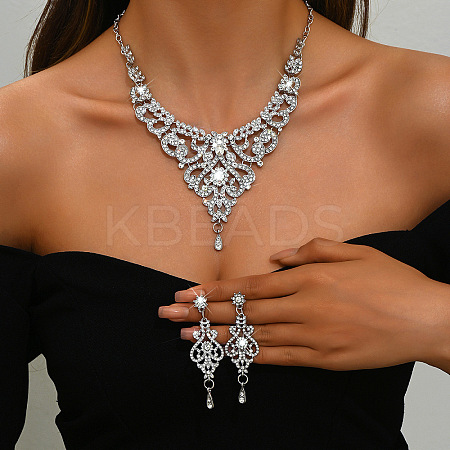Alloy Rhinestone Pendant Necklace & Earrings Sets for Women WG6520E-01-1