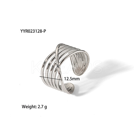 304 Stainless Steel Cross Hollow Web Cuff Ring Unique Design KZ3825-1-1