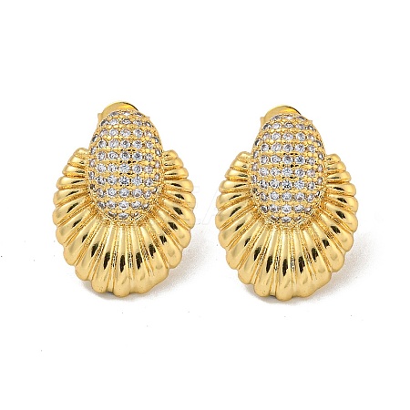 Teardrop Brass Pave Clear Cubic Zirconia Stud Earrings EJEW-N054-40G-1