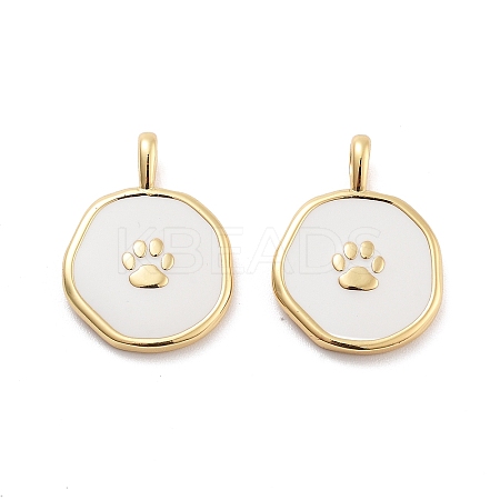 Flat Round with Paw Print Pattern Rack Plating Brass Enamel Pendants X-KK-G512-12G-1