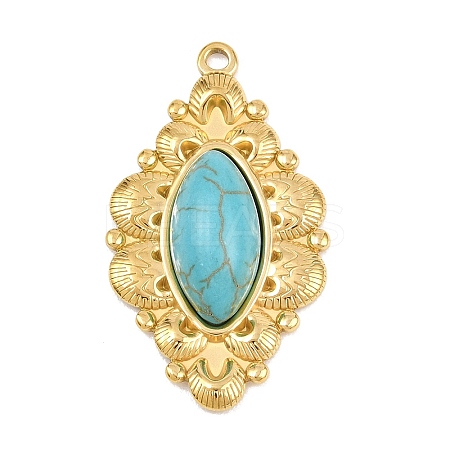 Bohemian Style 304 Stainless Steel with Synthetic Turquoise Pendants LS-STAS-G381-02G-02-1
