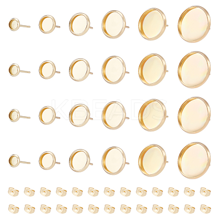 Flat Round 304 Stainless Steel Stud Earring Settings STAS-UN0062-60-1