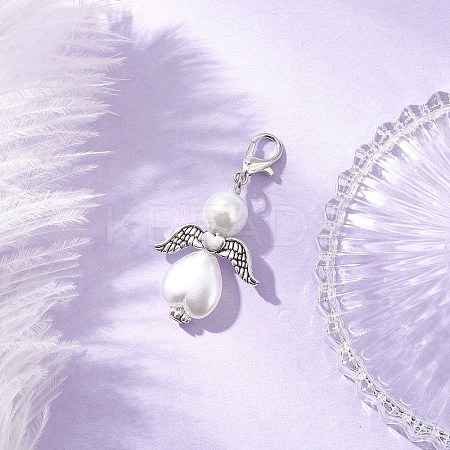 Heart Angel Glass Pearl & ABS Plastic Imitation Pearl Pendant Decorations HJEW-JM03565-02-1