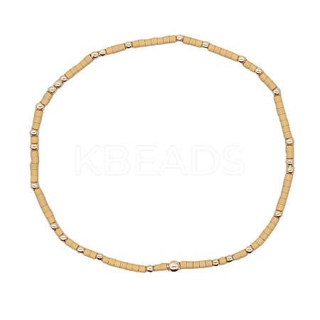 Minimalist Glass Seed Beads & Brass Beads Stretch Bracelets for Women BC0195-15-1