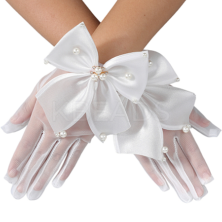 Polyester Bride's Lace Gloves AJEW-WH20120-23C-1
