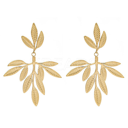 304 Stainless Steel Leaf Theme Stud Earrings For Women EJEW-B110-03G-05-1