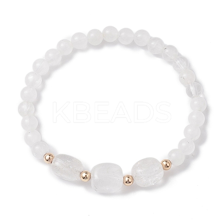 Natural Quartz Crystal Cube & Round Rock Crystal Beaded Stretch Bracelets BJEW-JB10807-01-1
