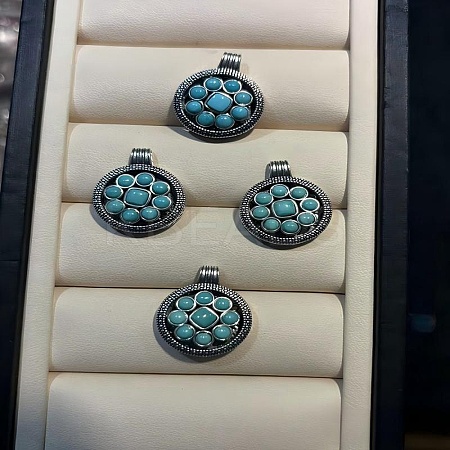925 Sterling Silver with Dyed Synthetic Turquoise Pendants G-C276-01B-1